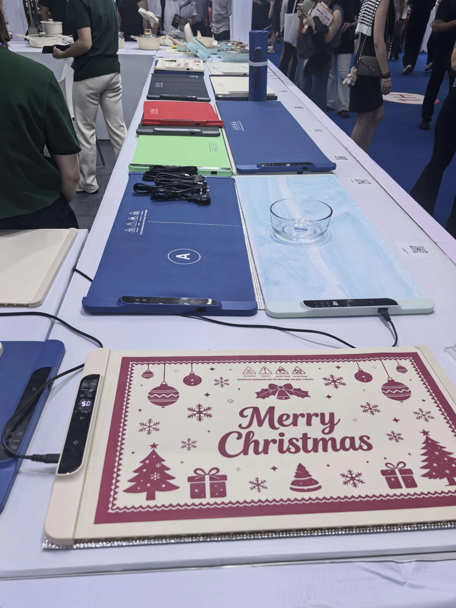 Colourful warming mats displayed at the exhibition stand