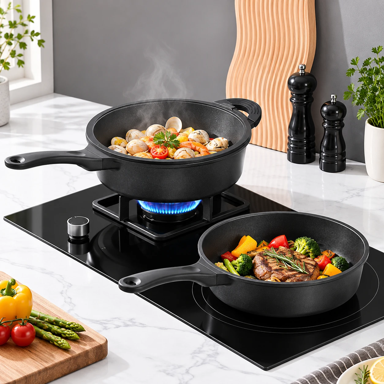 Black deep frying pans