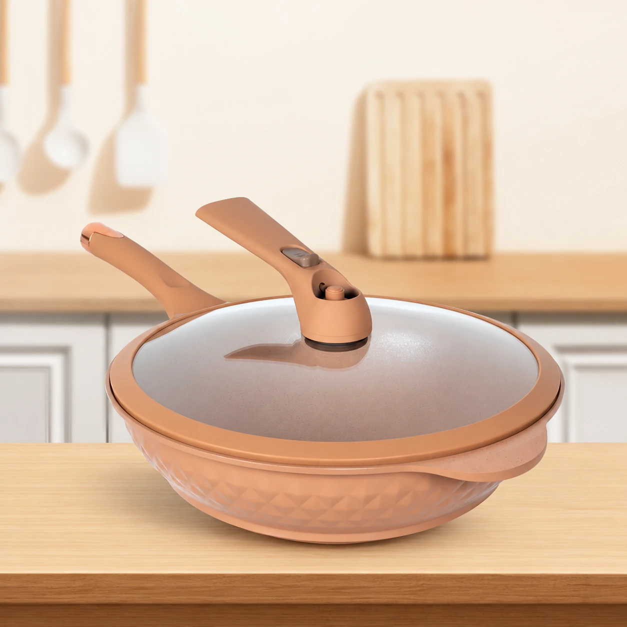 Terracotta-colour wok