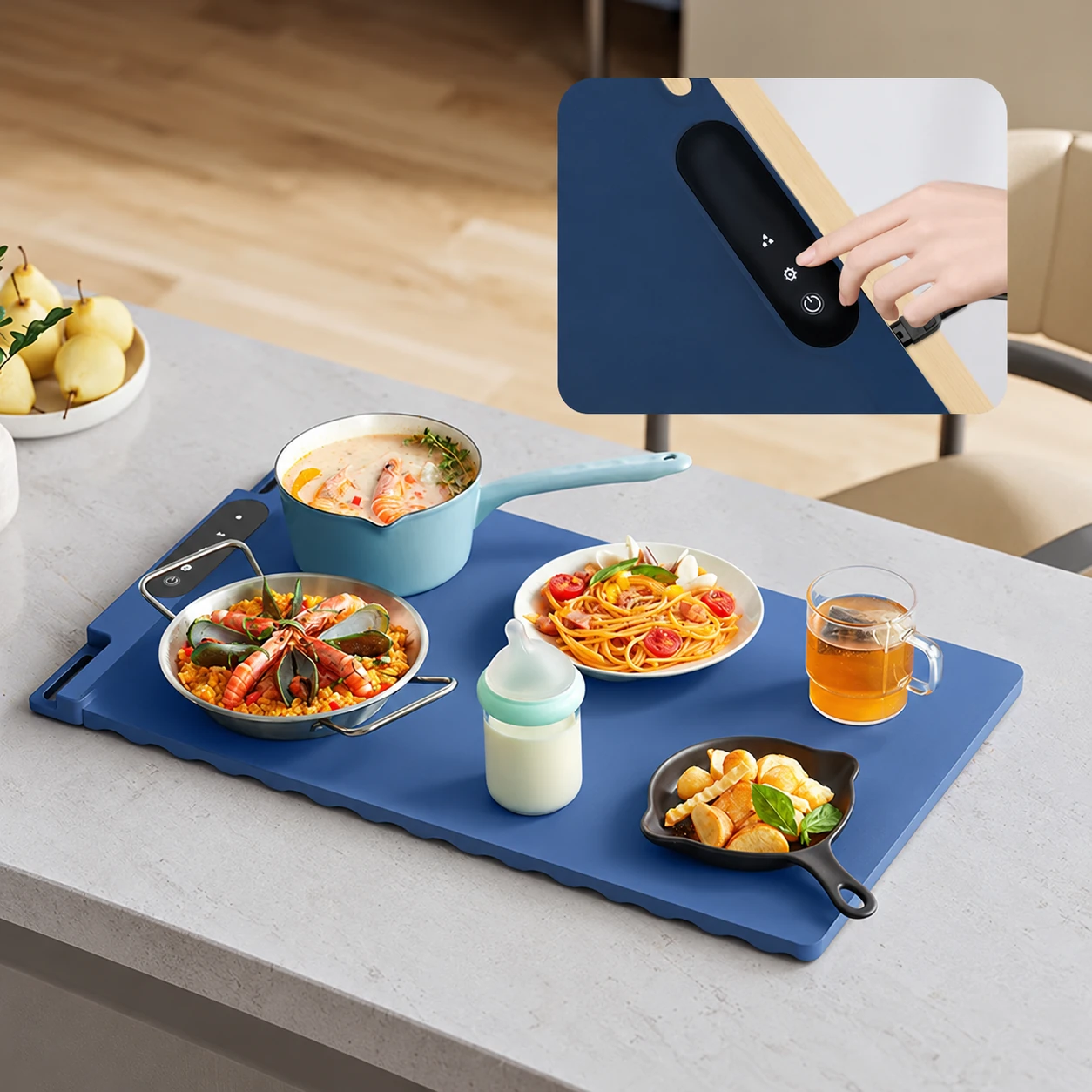 Blue warming mat and slim control panel