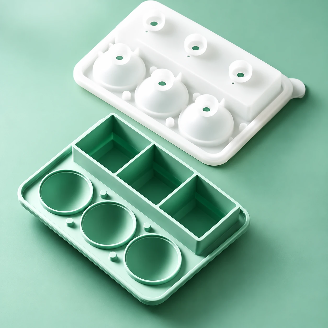 Open green mixed ice tray