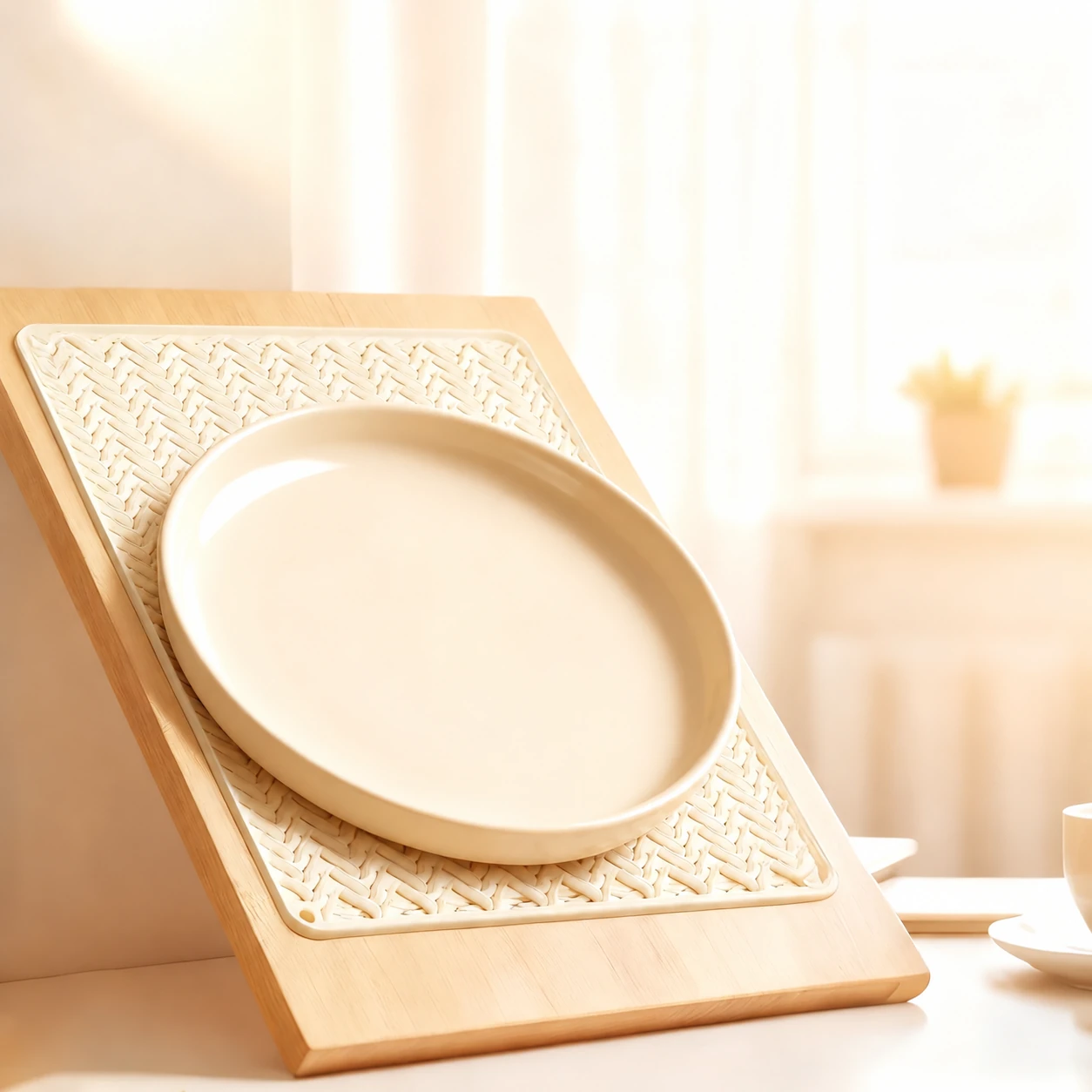 Ivory draining mat holding a plate