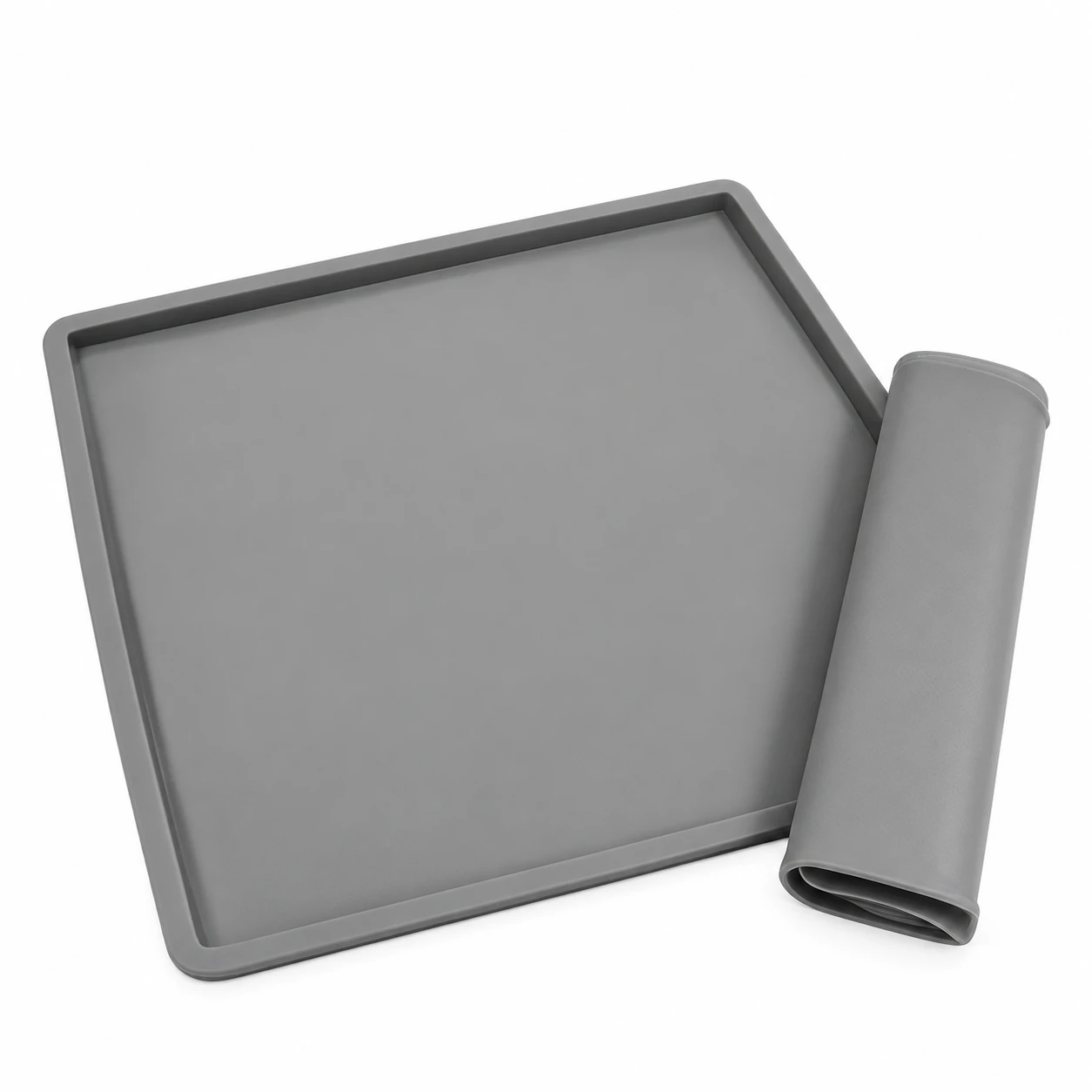 Grey baking tray rolled for storage