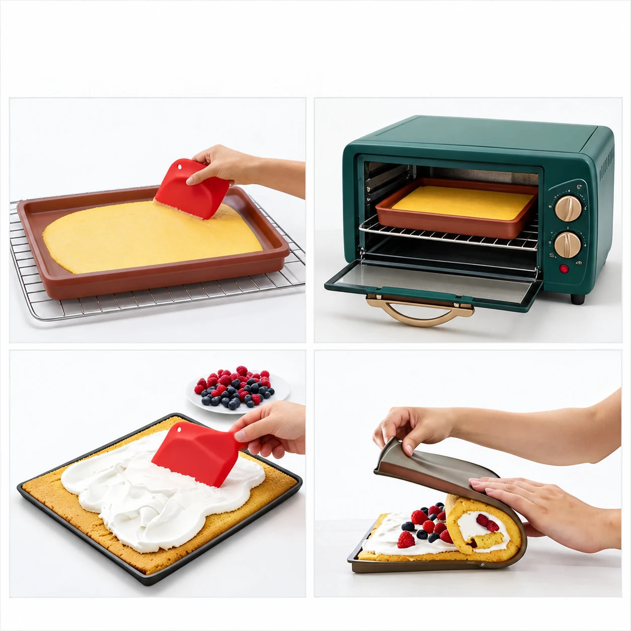Cake-roll preparation on a silicone tray