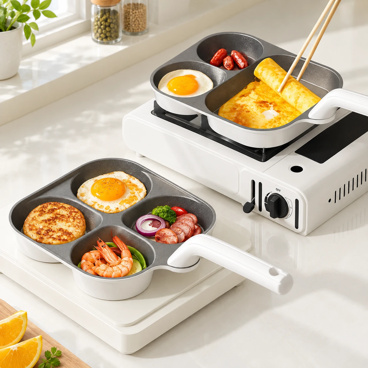 Divided pans used for breakfast