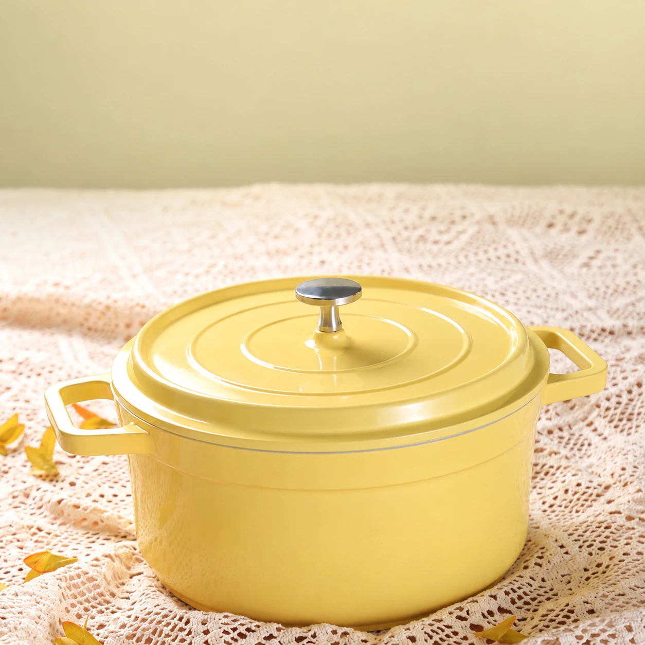 Yellow casserole with lid