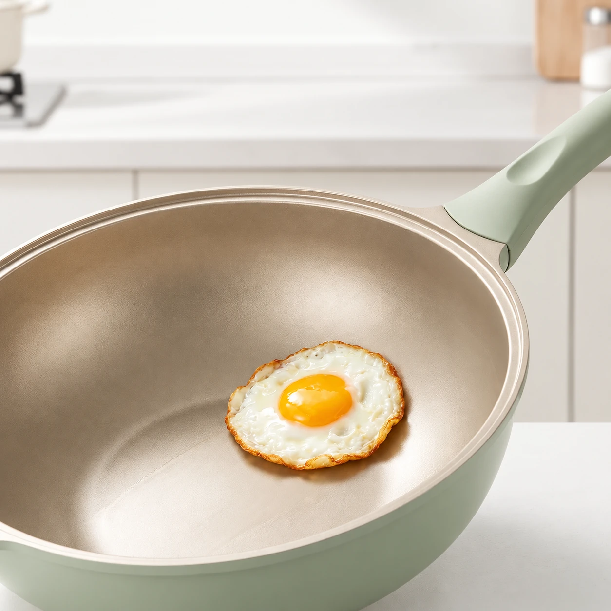 Bamboo-green wok in use