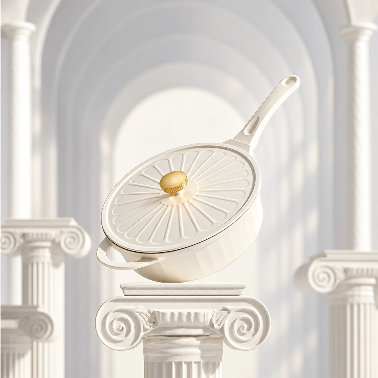 Metal-lid pan with fluted exterior